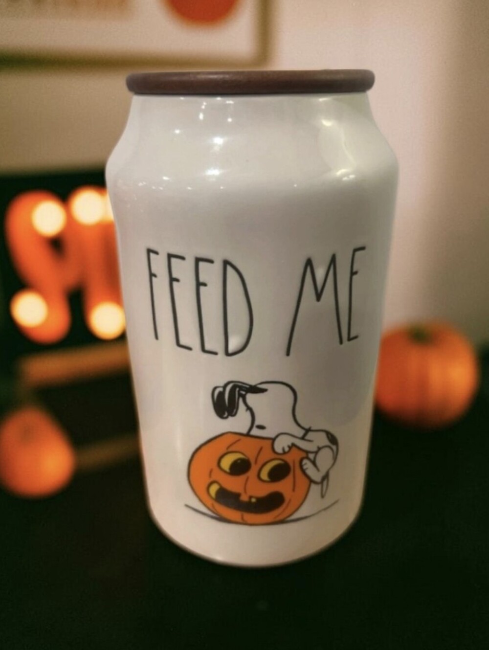 NIB Rae Dunn "Feed Me" Halloween Snoopy Doggie Treats Jar